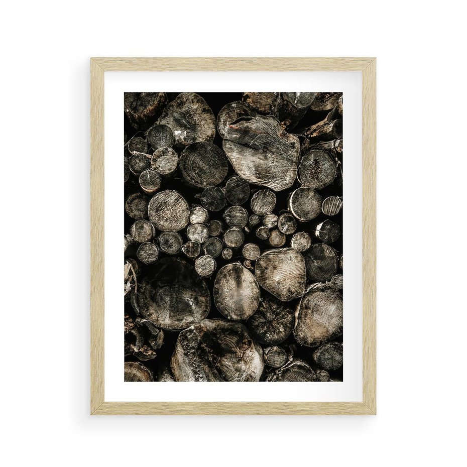 Plakat w ramie 40x50 - Stos Drewna - kłody drewna, pociete drweno - rama drewno