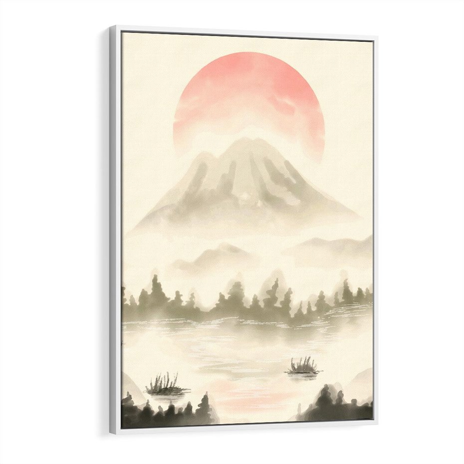 Obraz w ramie 50x70 - Przyroda Japonii - japońska akwarela, góry - rama biała