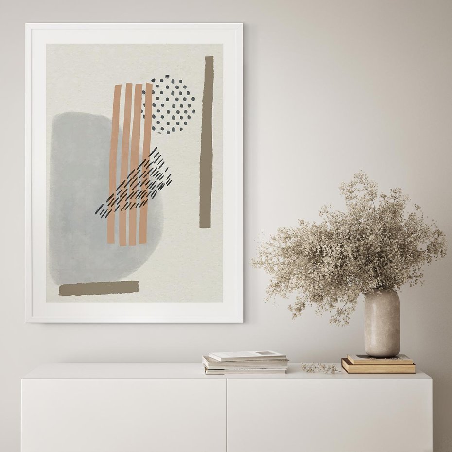 Plakat bez ramy 40x50 - Nowoczesna Abstrakcja: Delikatne Beże - abstrakcja, nowoczesna sztuka