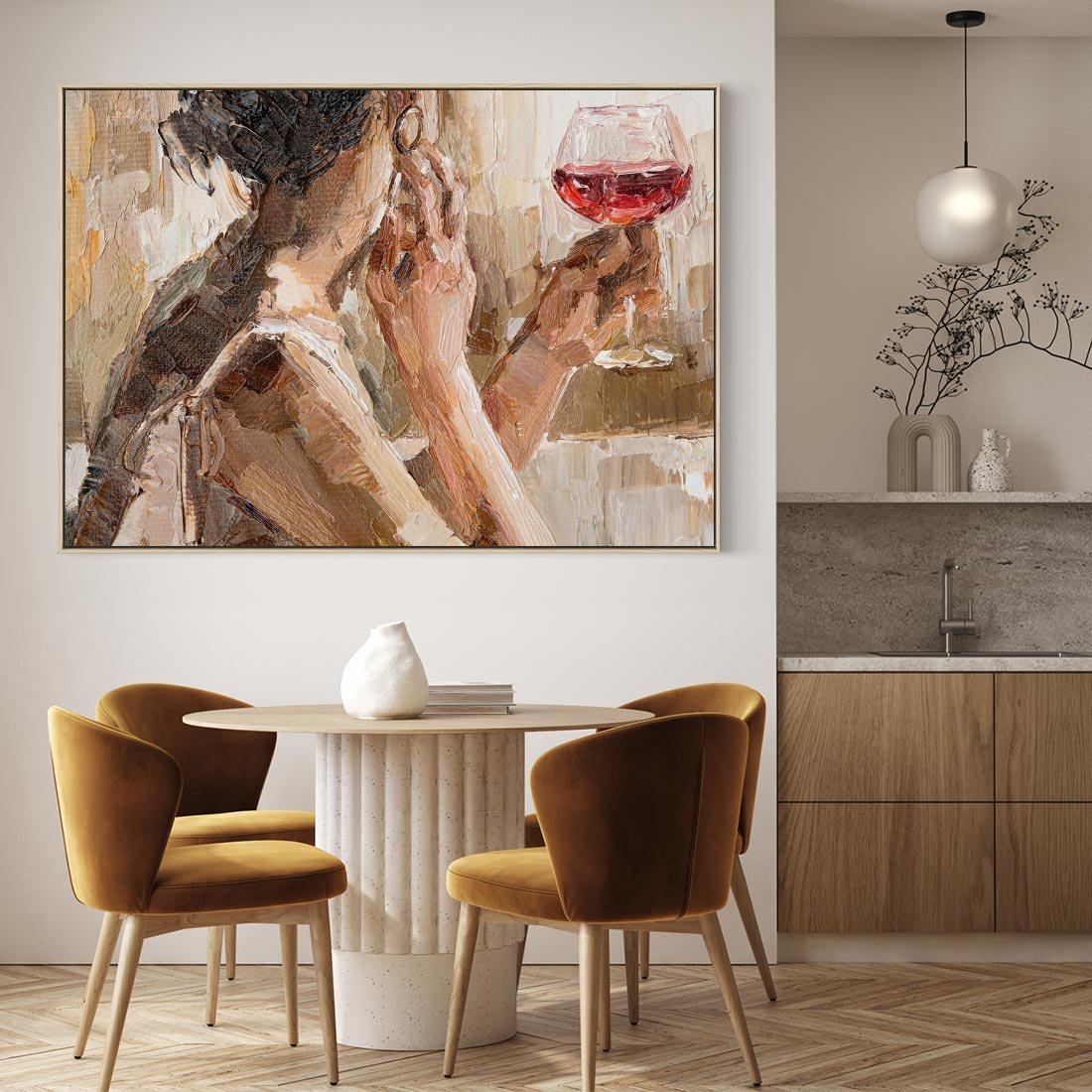 Obraz w ramie 70x50 - Wibracje - portret, kobieta - rama drewno