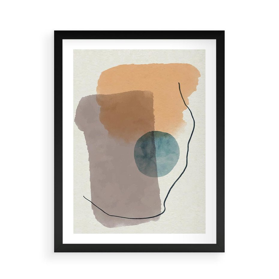 Plakat w ramie 50x70 - Rozkwitająca Akwarelowa Inspiracja - geometryczne elementy, stonowane ziemiste kolory - rama czarna