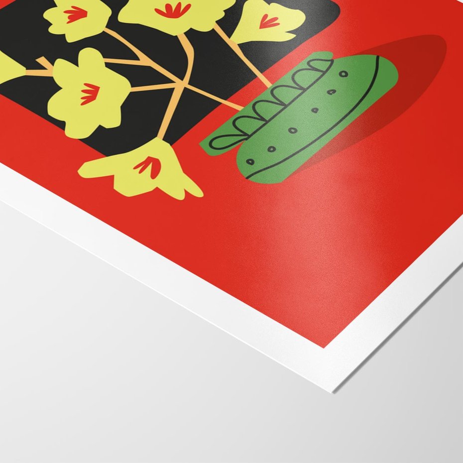 Plakat bez ramy 21x30 - Abstrakcyjne Przenikanie - abstrakcyjne kwiaty, czerwone tło