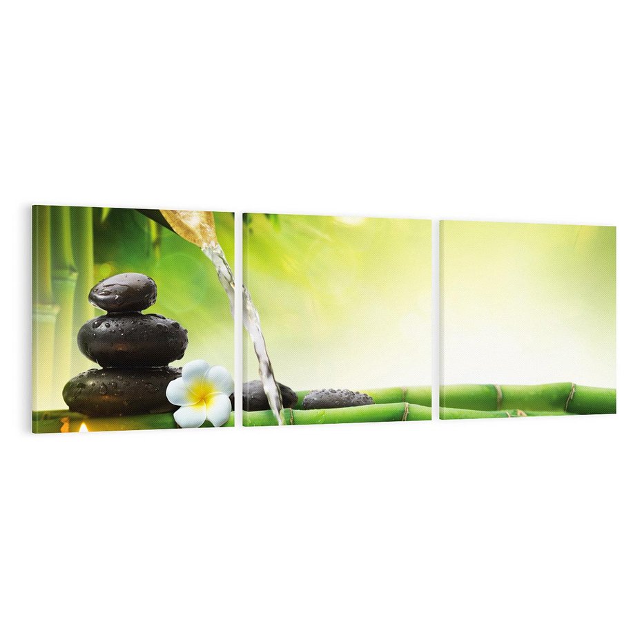 Obraz na płótnie 120x40 - Harmonia natury: Bambus, woda, kamienie - bambus, woda