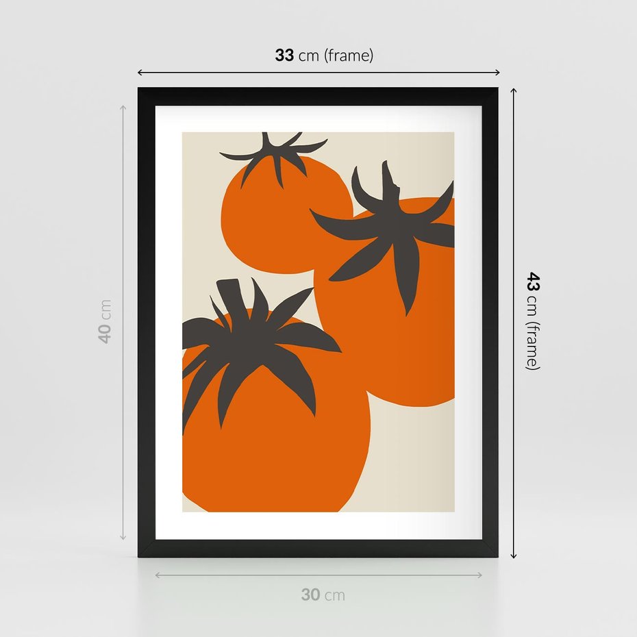 Plakat w ramie 30x40 - Jadalne Kształty - nowoczesny plakat do kuchni, pomidory - rama czarna