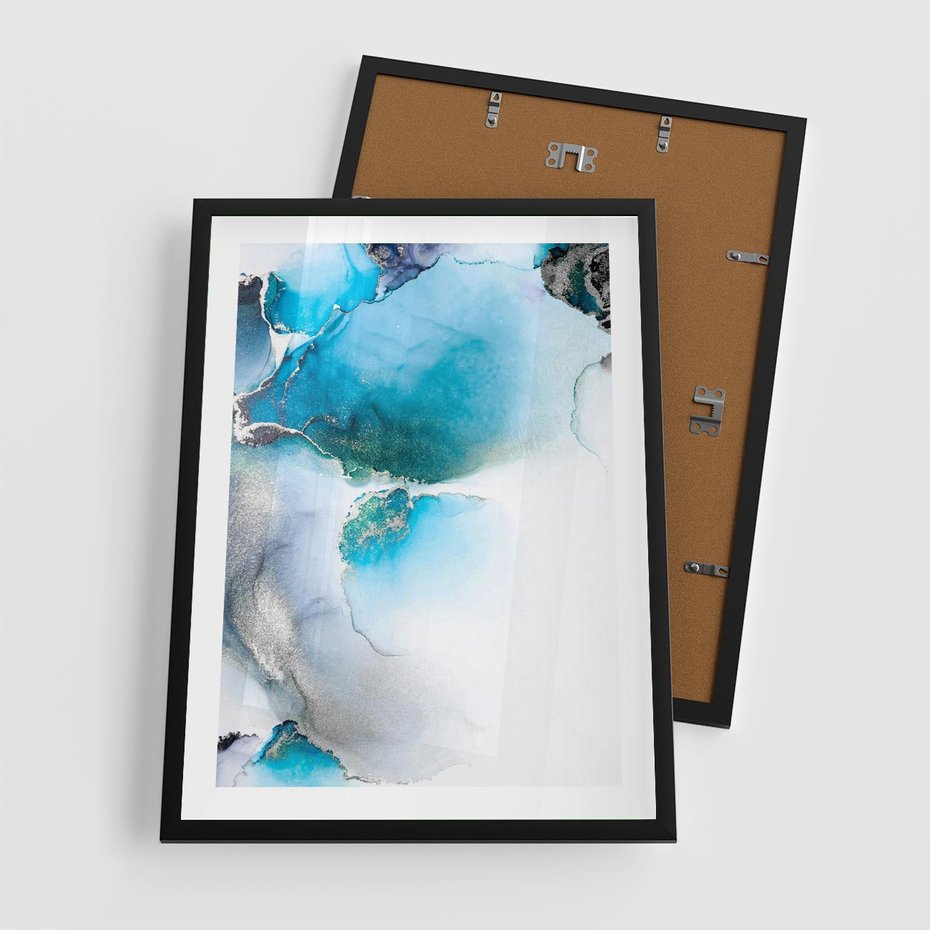 Plakat w ramie 50x70 - Elegancja Marmuru - marmur, błękit - rama czarna
