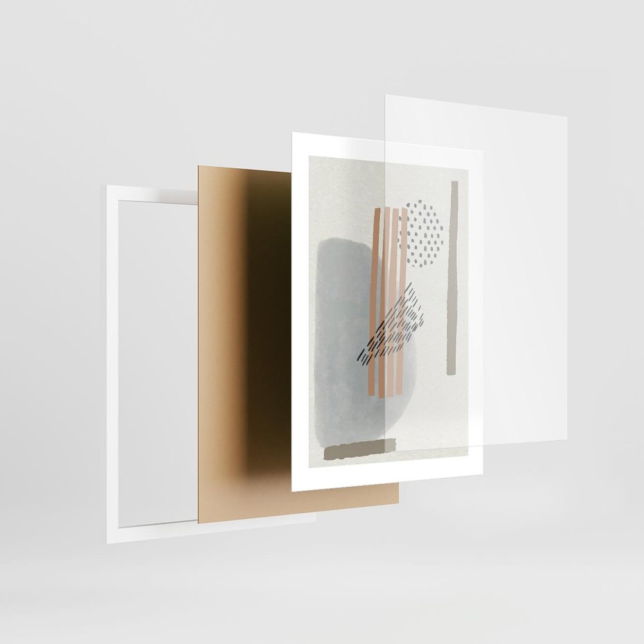 Plakat w ramie 30x40 - Nowoczesna Abstrakcja: Delikatne Beże - abstrakcja, nowoczesna sztuka - rama biała