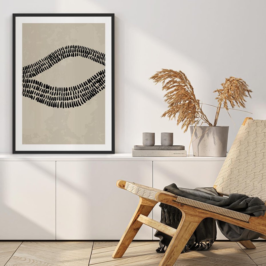 Plakat bez ramy 50x70 - Kontury Ewolucji Materii - boho plakat, czarne kropki kreski