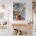 Obraz w ramie 80x120 - Monarcha Zimowej Dziczy - jeleń, zima - rama biała