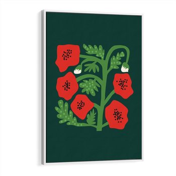 Obraz w ramie 80x120 - Księga Odbić - abstrakcyjna kwiatowa kompozycja, zielone  mocne tło - rama biała