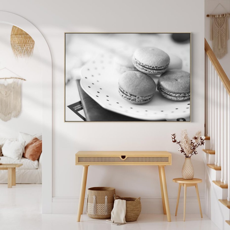 Obraz w ramie 100x70 - Makaroniki w Szarości - czarno biała fotografia, plakat - rama drewno