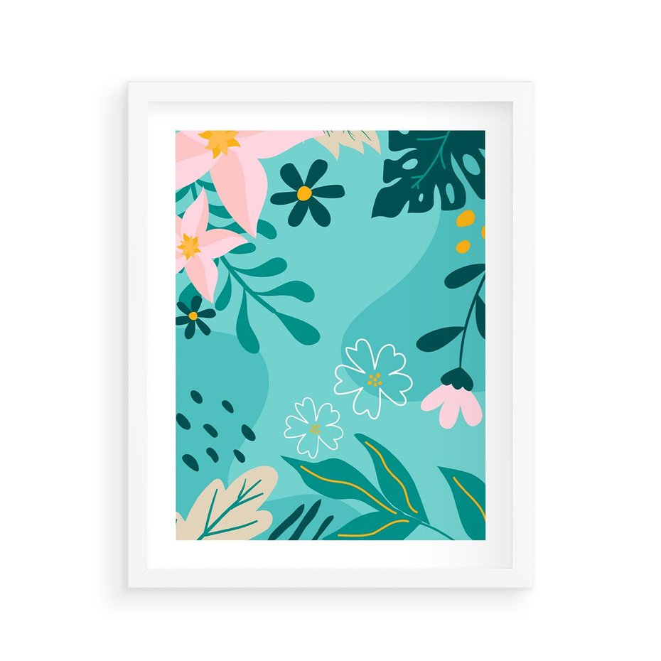Plakat w ramie 40x50 - Rozkwitające Widoki - pastelowa kompozycja, kwiaty - rama biała