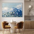 Obraz w ramie 120x80 - Majestat Błękitnych Szczytów - olejny obraz, górski pejzaż - rama drewno