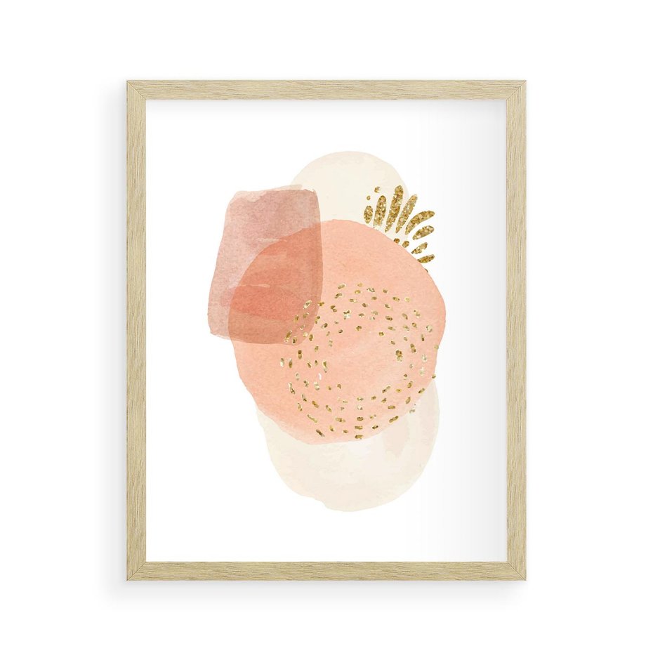 Plakat w ramie 40x50 - Migotliwe Kształty i Plamy - abstrakcyjne akwarelowe plamy, minimalizm - rama drewno