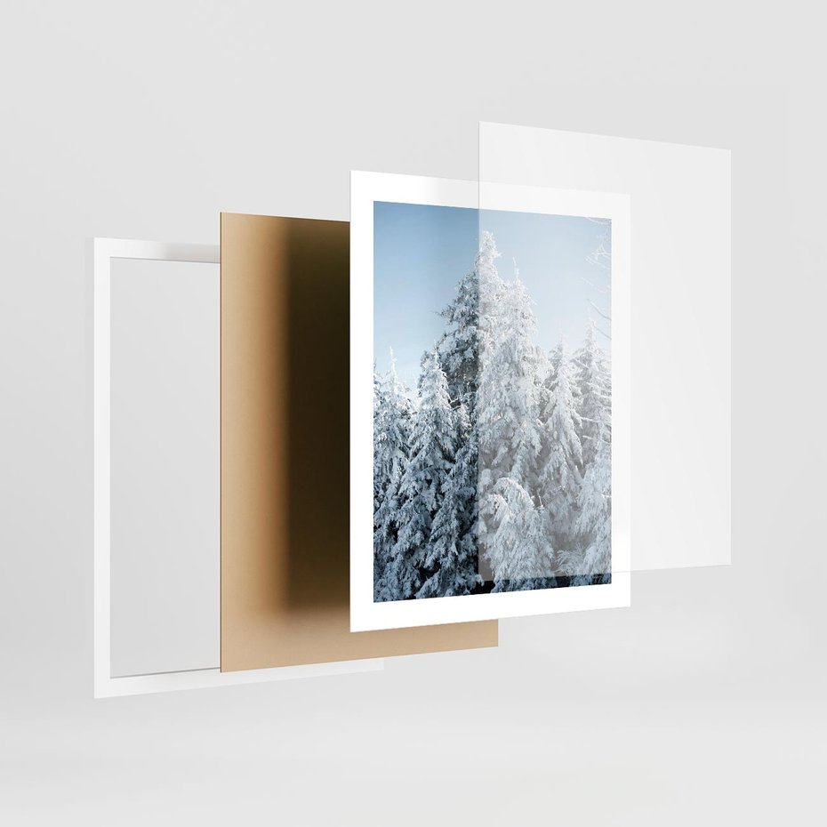 Plakat w ramie 40x50 - Magia Śnieżnych Drzew - zima, iglaste drzewa - rama biała
