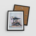 Plakat w ramie 40x50 - Plażowa Kolorystyka: Budka Ratownika w Pastelach - pastelowa budka ratownika, plaża Miami - rama czarna