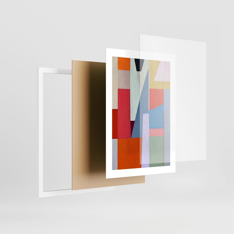 Plakat w ramie 30x40 - Migotliwe Nastroje Kształtów - różne geometryczne formy, olejny obraz - rama biała