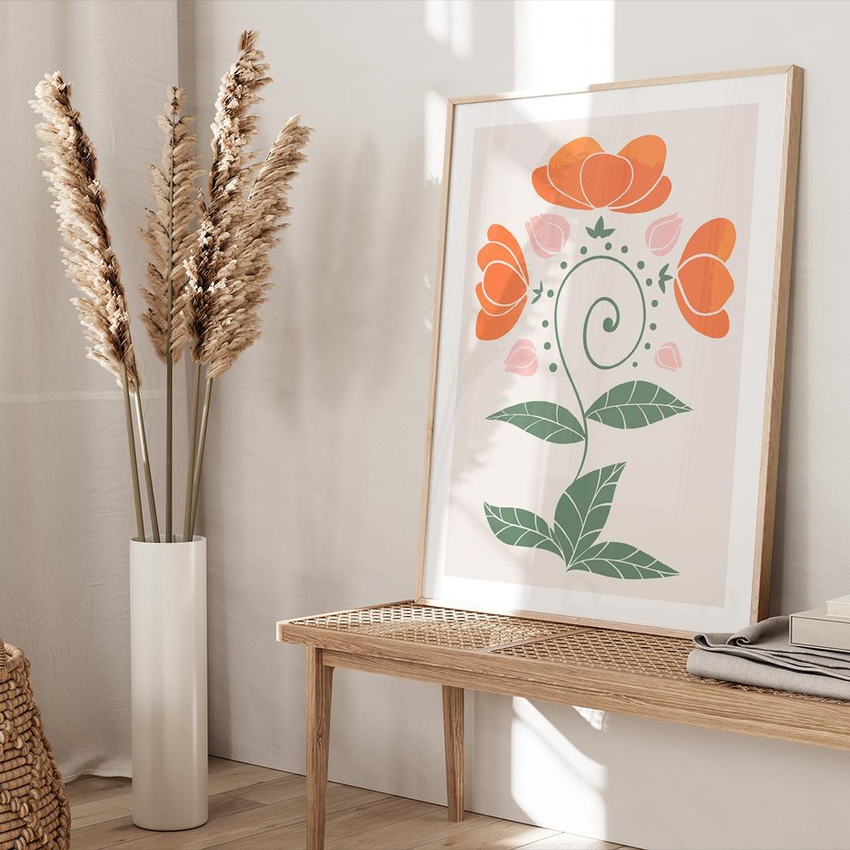 Plakat w ramie 50x70 - Migocące Kształty Kwiatów - kwiaty polne, plakat - rama drewno