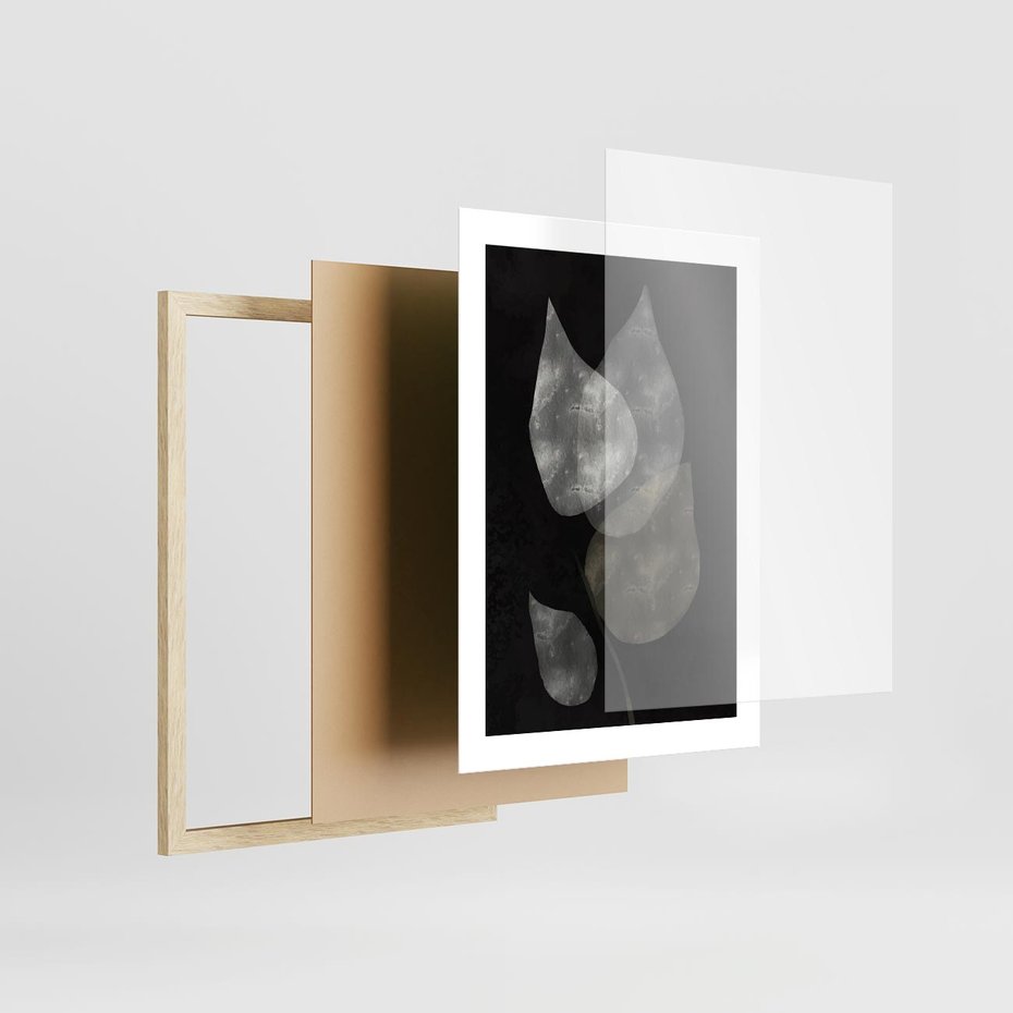 Plakat w ramie 30x40 - Mroczne Złudzenia - abstrakcyjne liście, mroczna atmosfera - rama drewno