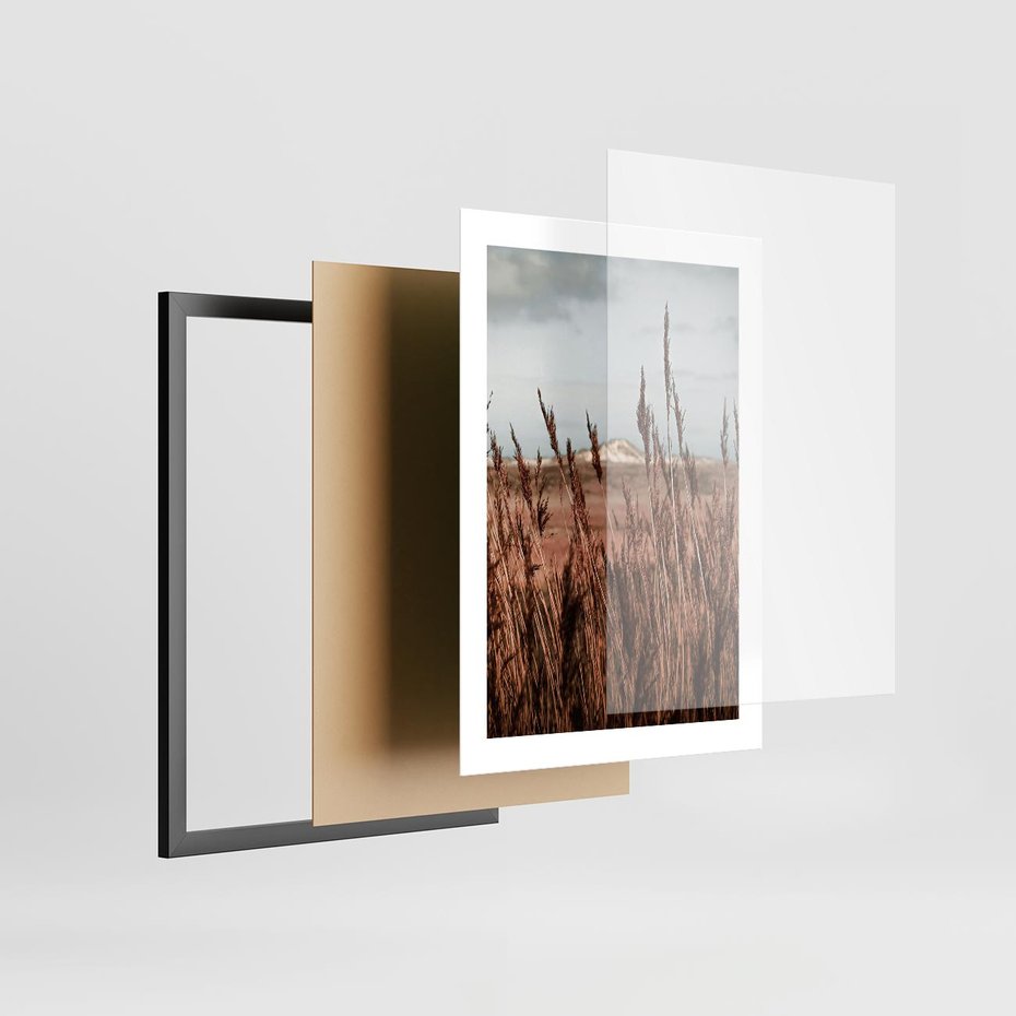 Plakat w ramie 30x40 - Wysokie Trawy w Górskim Krajobrazie - suche trawy, wysokie trawy - rama czarna