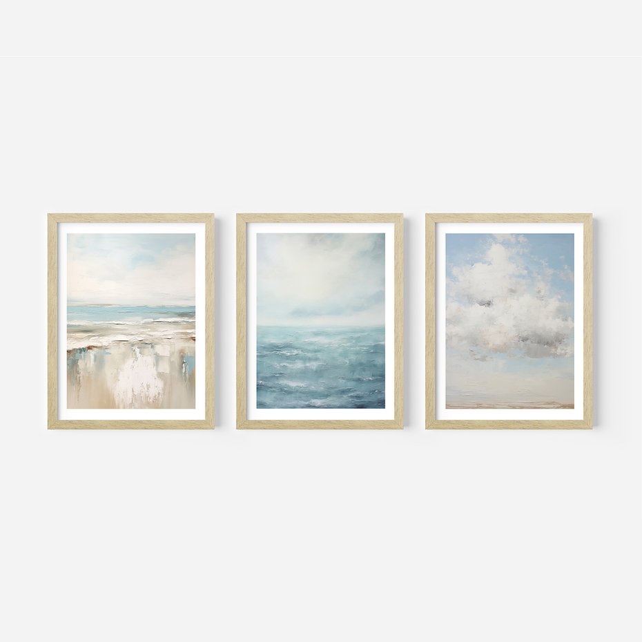 Zestaw obrazy w ramie 40x50 galeria - morze, niebo, akwarela, plaża - rama drewno