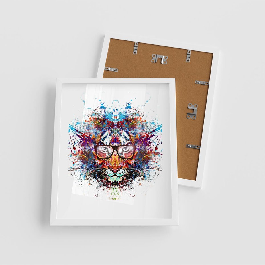 Plakat w ramie 40x50 - Tygrys w graficznej oprawie - tygrys, grafika - rama biała