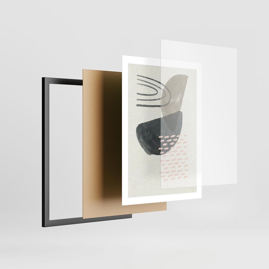 Plakat w ramie 50x70 - Geometria w Beżowych Odcieniach - abstrakcja, geometria - rama czarna