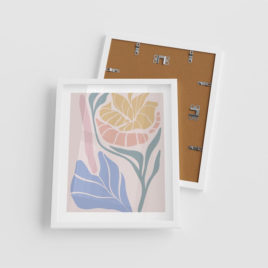 Plakat w ramie 40x50 - Kwiatowe Granice Kształtów - nowoczesny plakat, kwiaty w pastelowych kolorach - rama biała