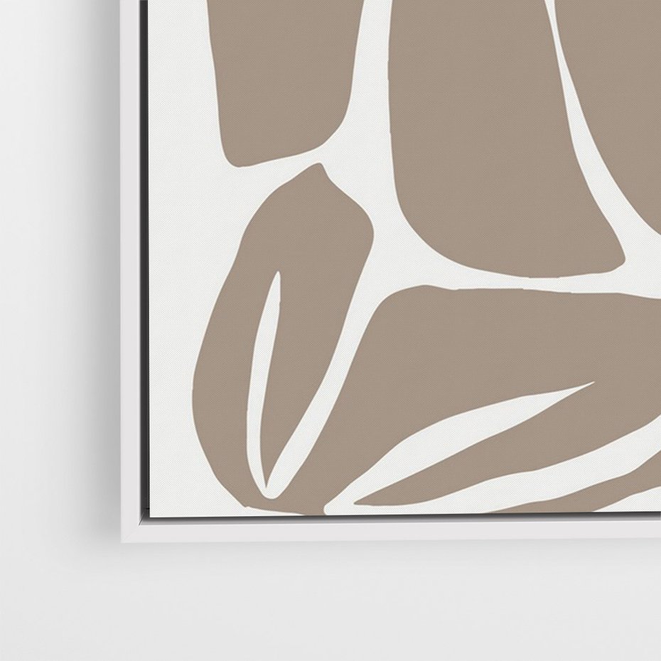 Obraz w ramie 70x100 - Złudne Zmysły - abstrakcyjny kwiat, beże i brązy - rama biała