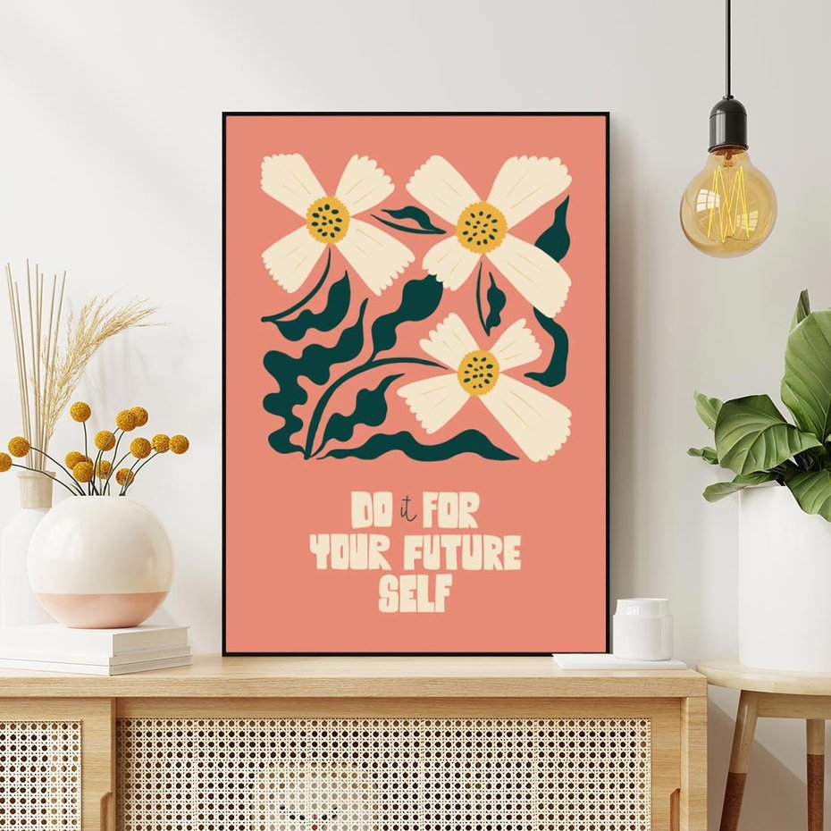 Obraz w ramie 70x100 - Mgliste Refleksje - nowoczesny plakat, różowe tło - rama czarna