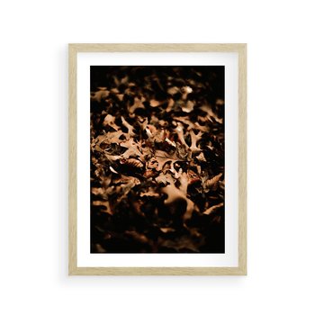 Plakat w ramie 30x40 - Jesienne Liście: Nostalgiczna Kolorystyka - suche liście, jesień - rama drewno