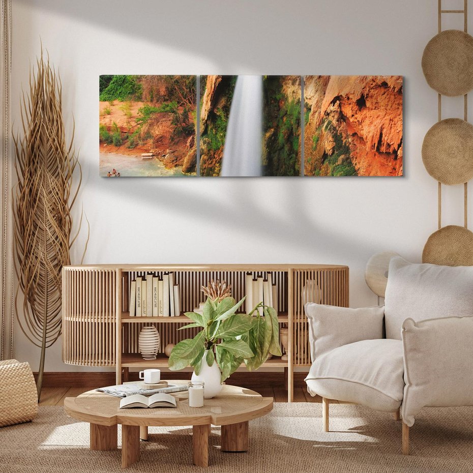 Obraz na płótnie 150x50 - Wodospad wśród majestatycznych gór - wodospad, górski