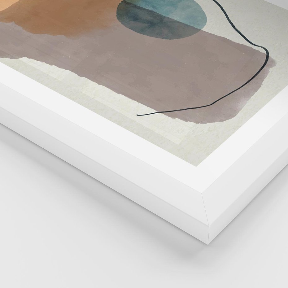 Plakat w ramie 40x50 - Rozkwitająca Akwarelowa Inspiracja - geometryczne elementy, stonowane ziemiste kolory - rama biała