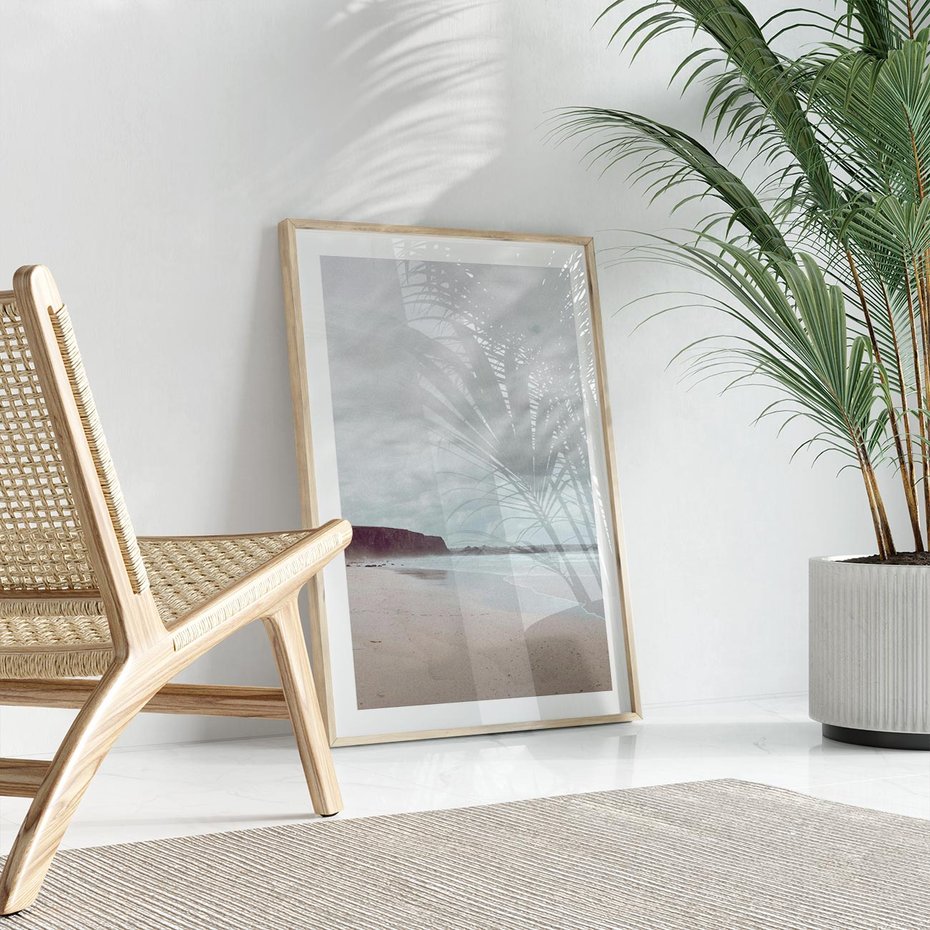 Plakat w ramie 40x50 - Mglista Plaża - plaża, mglisty krajobraz - rama drewno