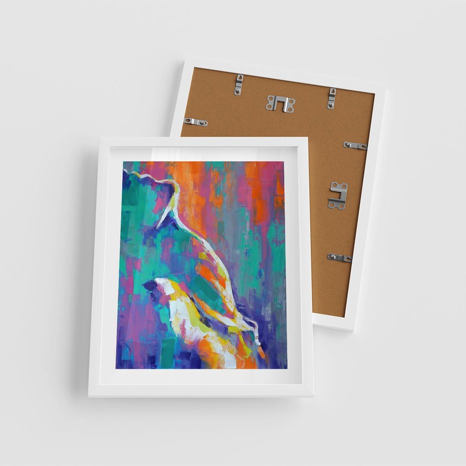 Plakat w ramie 40x50 - Olejne Wibrujące Emocje - abstrakcyjny obraz, różne kolorowe maźnięcia pędzla - rama biała