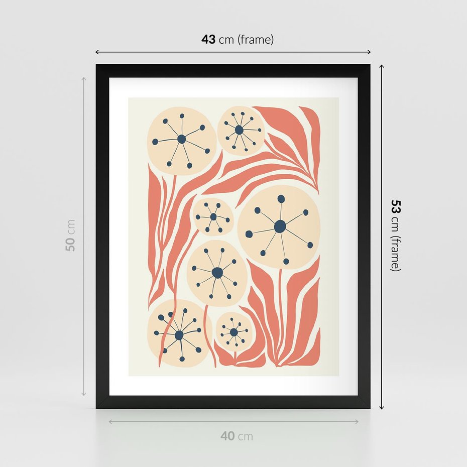 Plakat w ramie 40x50 - Impresje Harmonii - abstrakcyjne kwiaty, rośliny - rama czarna