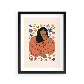 Plakat w ramie 50x70 - Rozplątane Emocje - nowoczesny plakat, kobieta otoczona kwiatami - rama czarna