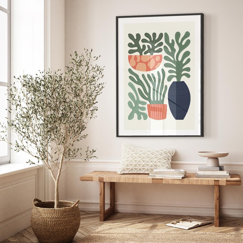 Plakat w ramie 30x40 - Abstrakcyjne Roślinne Formy - nowoczesna grafika, rośliny - rama czarna