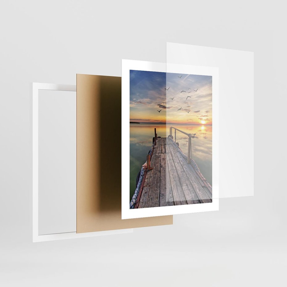 Plakat w ramie 40x50 - Spokojny pomost nad jeziorem - pomost, jezioro - rama biała