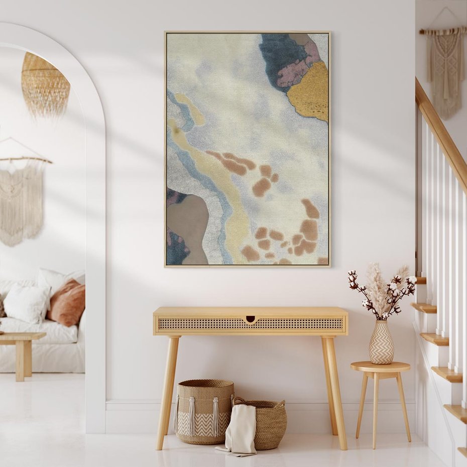 Obraz w ramie 70x100 - Melancholijne oddechy pędzla - abstrakcyjne formy, zgaszone kolory - rama drewno