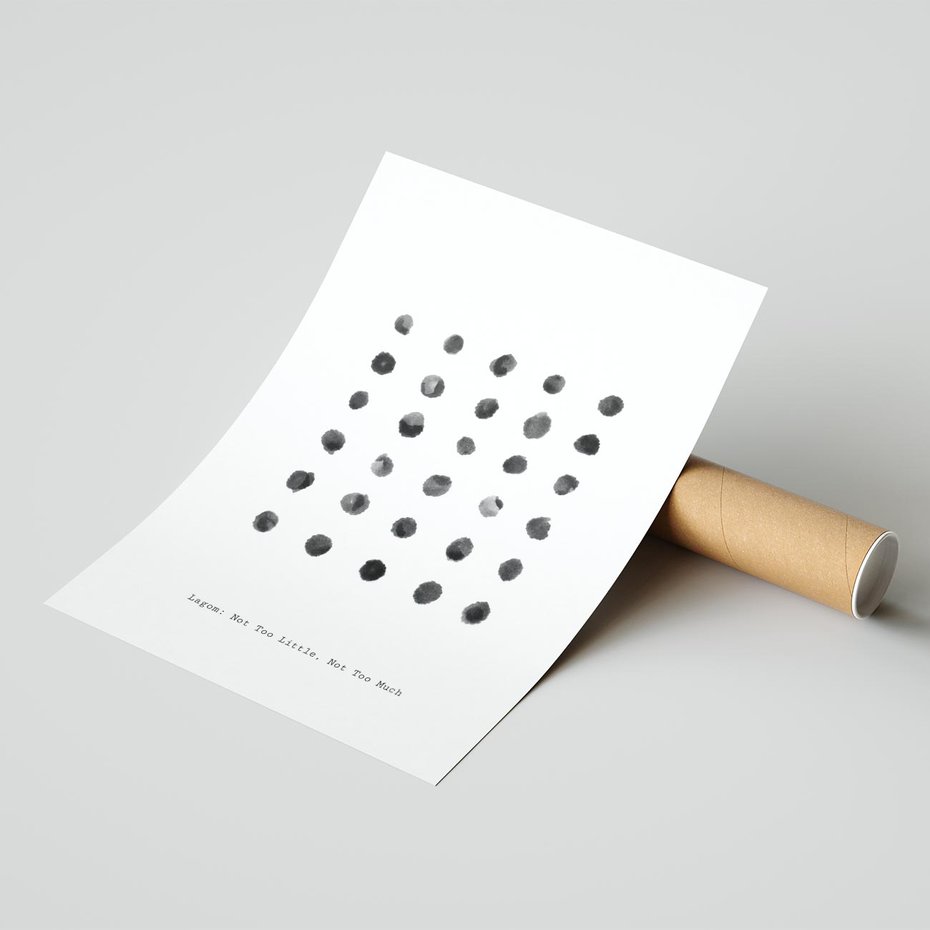 Plakat bez ramy 21x30 - Boho Sztuka Wolości - minimalistyczny plakat, czarne kropki na białymtle