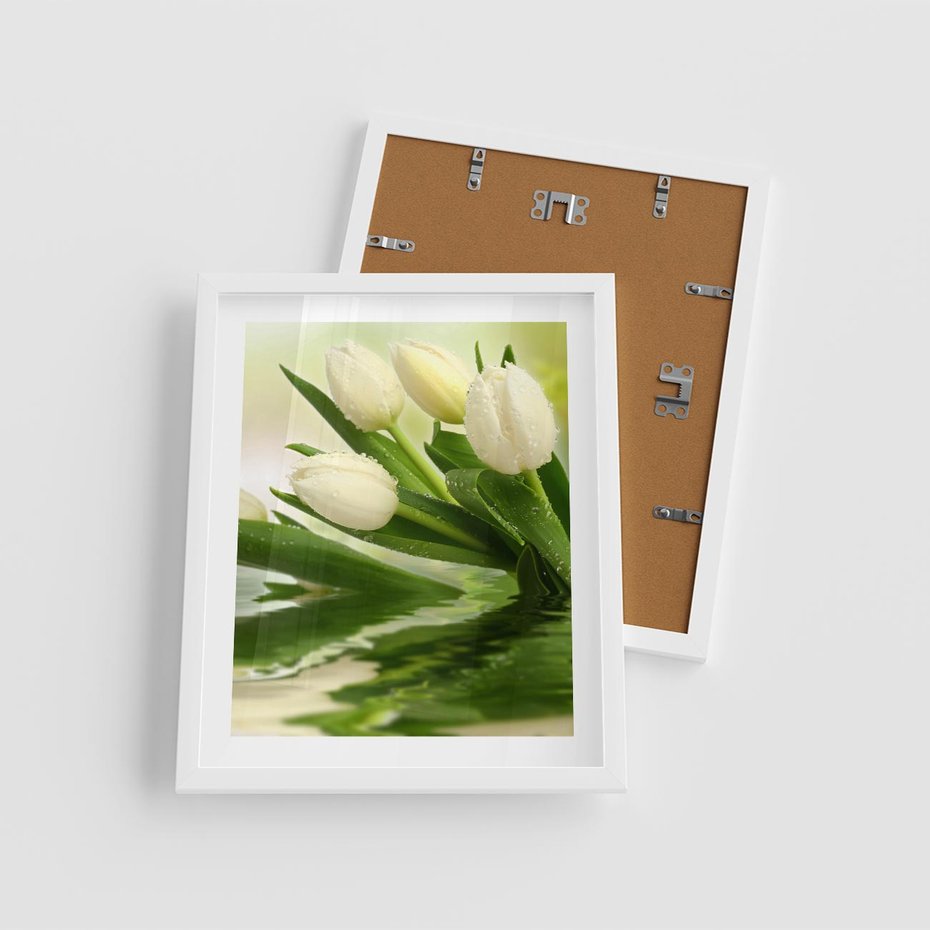 Plakat w ramie 40x50 - Białe Piękno - białe, tulipany - rama biała