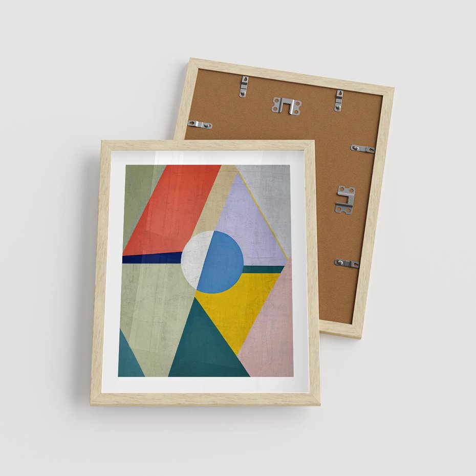 Plakat w ramie 40x50 - Taniec Subtelnych Odbić - abstrakcyjne geometryczne kształty, olejny obraz - rama drewno