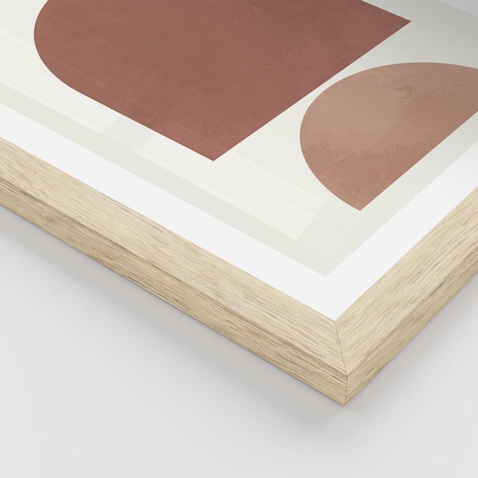 Plakat w ramie 30x40 - Rozkwitające Odbicia - abstrakcyjne geometryczne kształty, odcienie brązu i beżu - rama drewno