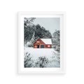 Plakat w ramie 30x40 - Domek w Górach Pokryty Śniegiem - domek w górach, śnieg - rama biała