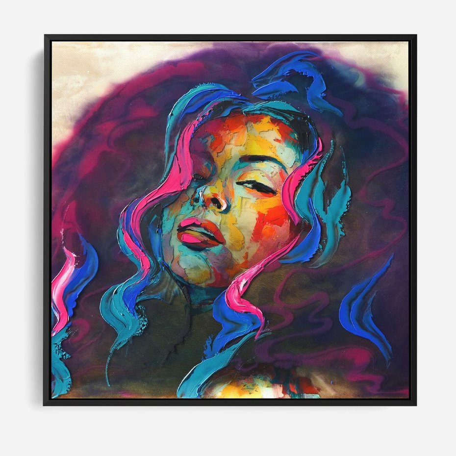 Obraz w ramie 50x50 - Bujna Ekspresja - grafika komputerowa, przypomina obraz olejny - rama czarna