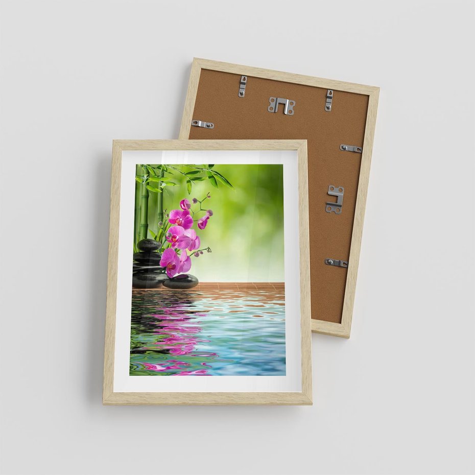 Plakat w ramie 30x40 - Oaza Storczyka i Wody - spa, storczyk - rama drewno