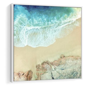 Obraz w ramie 50x50 - Turkusowe Skrzydła - morze, plaża - rama biała