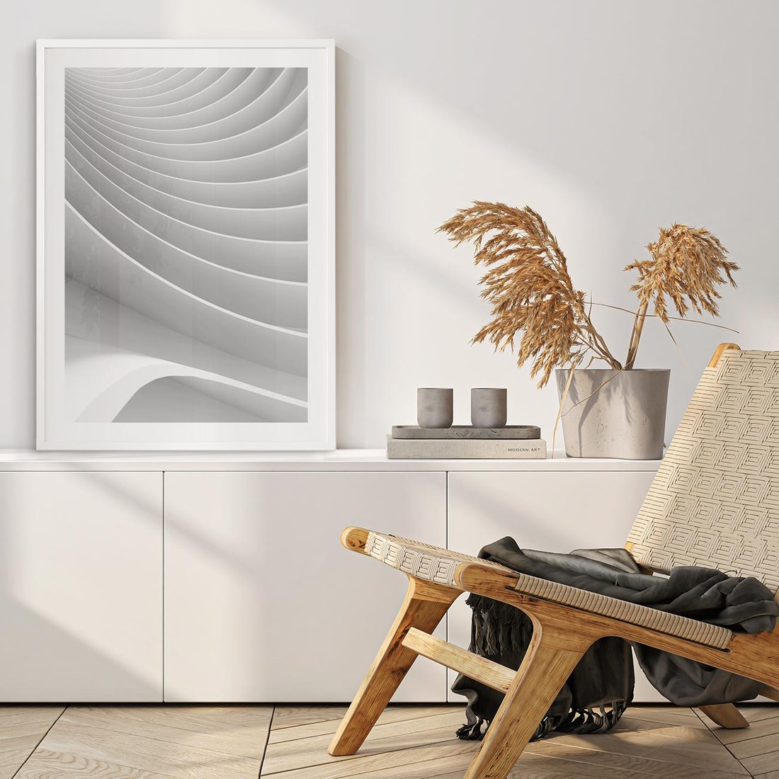 Plakat w ramie 50x70 - Geometryczna Harmonia - geometryczne, kształty - rama biała