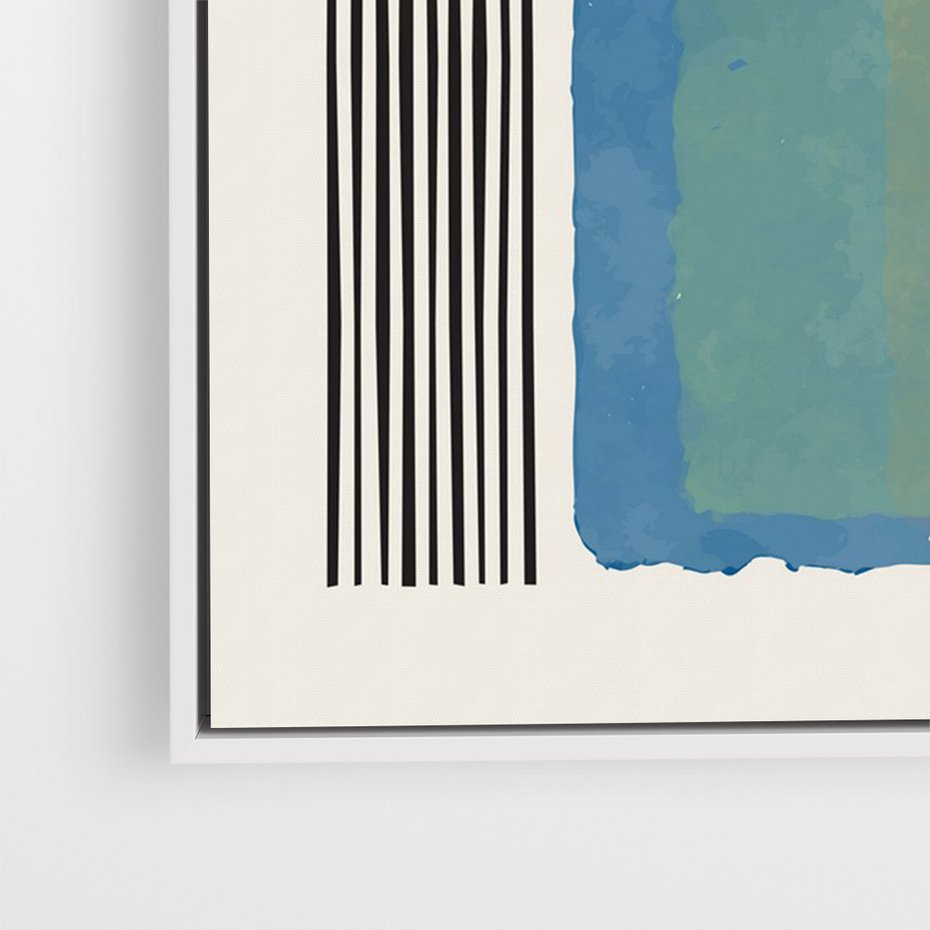 Obraz w ramie 70x100 - Kolorowe Spektrum - kolorowa geometria, prostokąty w intensywnych kształtach i czarne kreski - rama biała