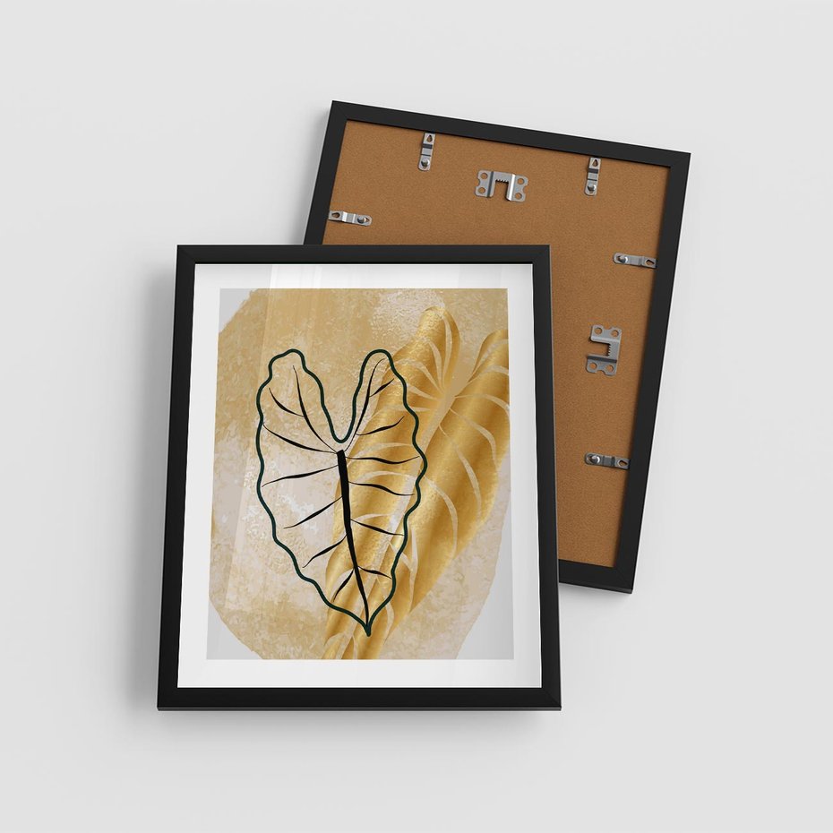 Plakat w ramie 40x50 - Monstera w Złocie - złote liście monstery, grafika - rama czarna